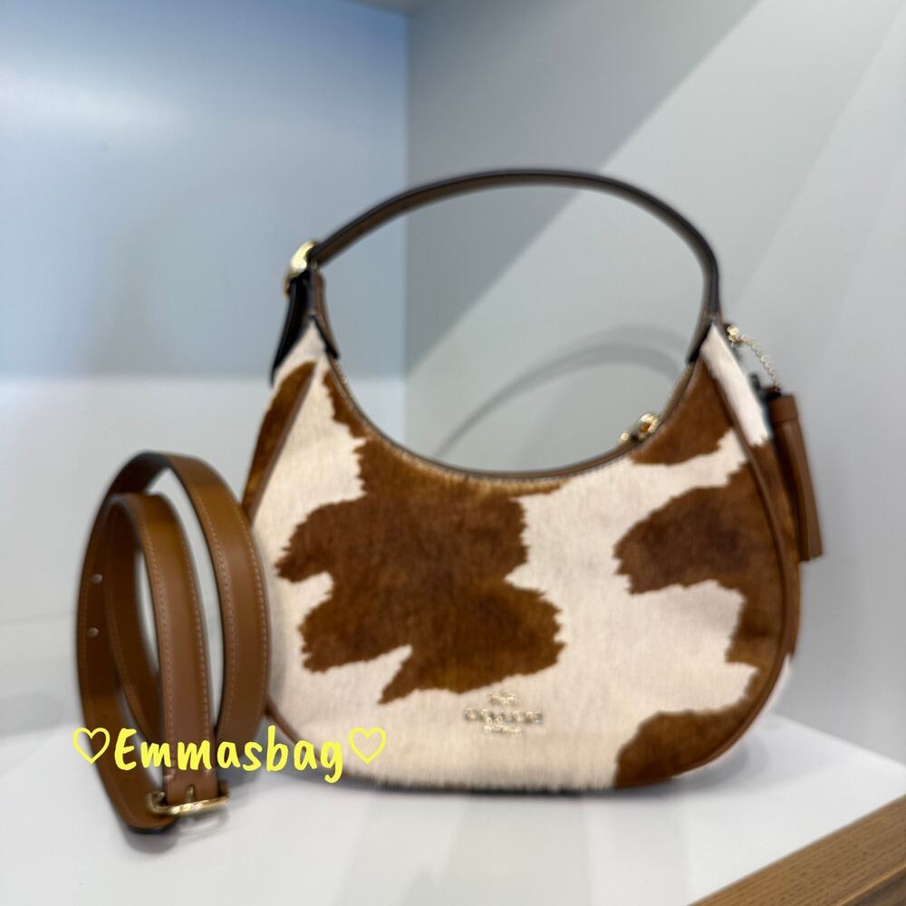 Coach Emily Shoulder Bag In Haircalf With Cow Print CDX23 Gold/Cow Multi
